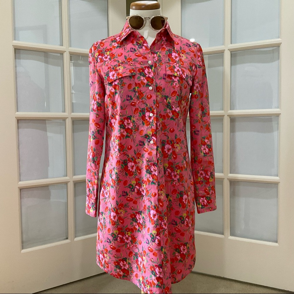 Gap Floral Pink Red Cotton Shirt Dress XS